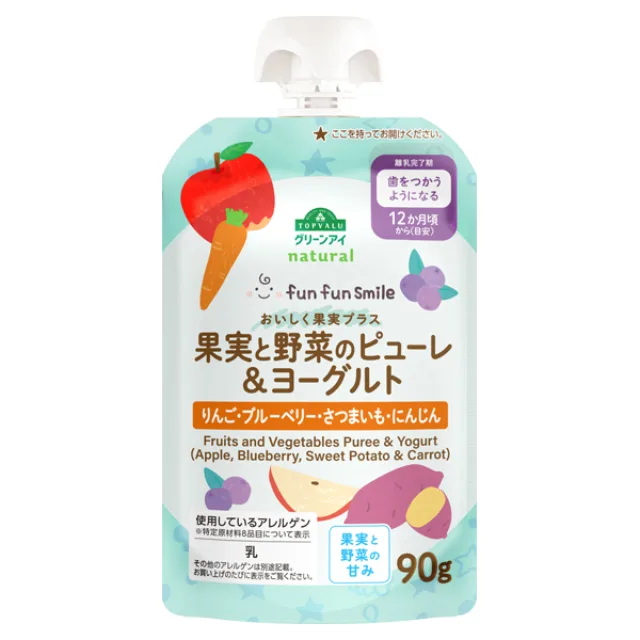 ナチュラル fun fun smile 果実と野菜のピューレ&ヨーグルト(りんご・ブルーベリー・さつまいも・にんじん) 90g