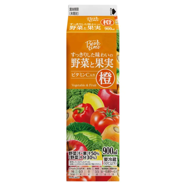 ビバタイム すっきりした味わいの野菜と果実のジュース 橙 900ml