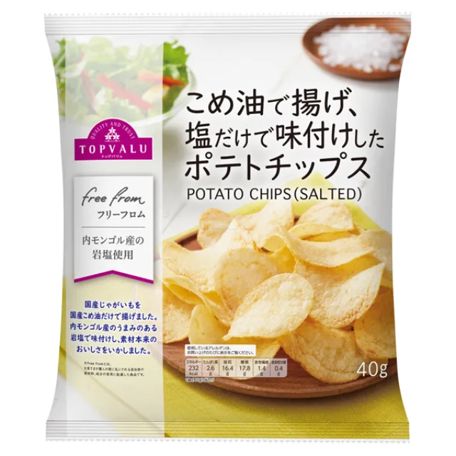 フリーフロムこめ油で揚げ塩だけで味付けしたポテトチップス 40g